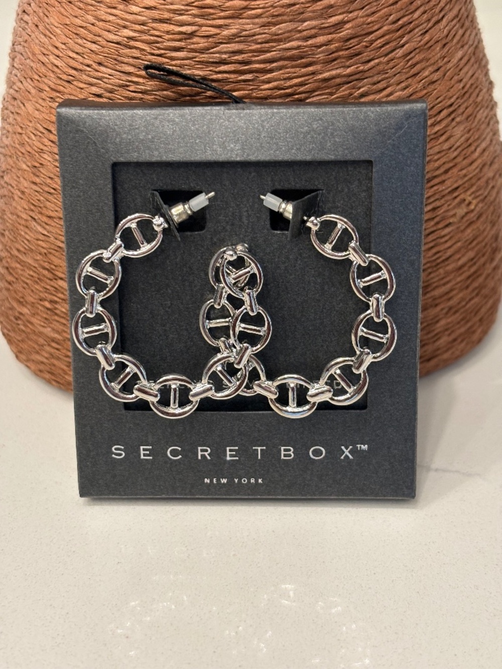 Secret Box Silver Dipped Chain 1 1/2 Inch Hoop Earrings (U)